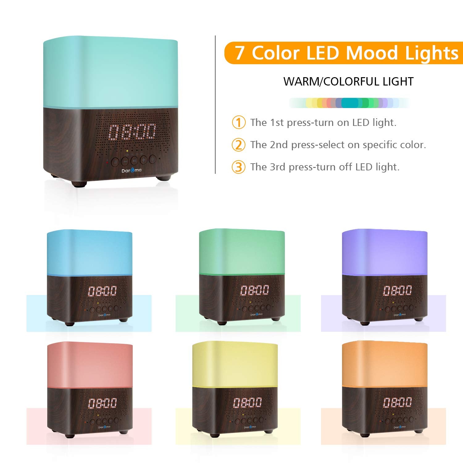 Alarm Diffuser Alarm Clock Essential Oil Diffuser With Bluetooth Speaker Dark Wood ...